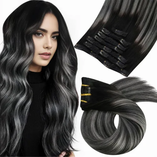 Miniatura 100 de Moresoo Extensiones de cabello humano Remy con clip, color rubio platino, extensiones de cabello humano real de doble trama, color rubio #60, 18
