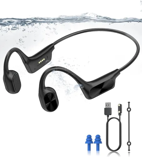 ANOUV Auriculares inalámbricos de conducción ósea incorporados de 64 GB MP3, IPX8, impermeables, para natación, con micrófono, Bluetooth 5.3,