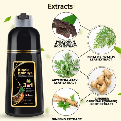Miniatura 3 de BOJICA Champú 3 en 1 de tinte de cabello negro para cabello canoso Cobertura instantánea completa de canas, duración de 3 a 4 semanas, incluye