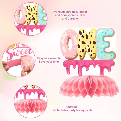 Miniatura 3 de 10 piezas de decoración de fiesta de cumpleaños de un año, primera mesa de donas, centros de mesa de panal de abeja, decoraciones de primer