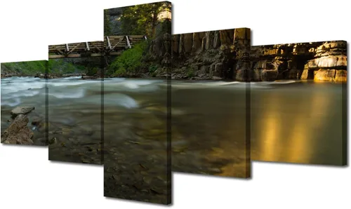 Miniatura 67 de TUMOVO Lienzo decorativo para pared de sala de estar, 5 paneles de naturaleza, Alaska, Estados Unidos, autopista alrededor de montañas, paisaje