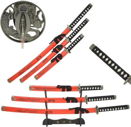 Miniatura 13 de Snake Eye Tactical Juego de katana samurái de 3 piezas con diseño de dragón de dos tonos