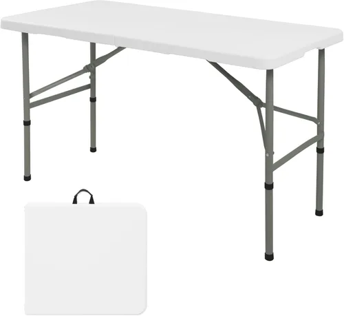 Mesa plegable de 4 pies, mesa de camping portátil de plástico resistente, rectangular, mesa de comedor al aire libre, patas de acero plegable por la