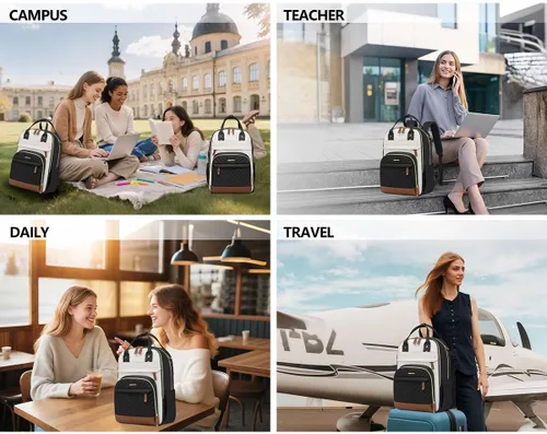 Miniatura 7 de Mochila para laptop para mujer, mochila de viaje de trabajo de 15.6 pulgadas con cargador USB, mochila universitaria impermeable, mochila