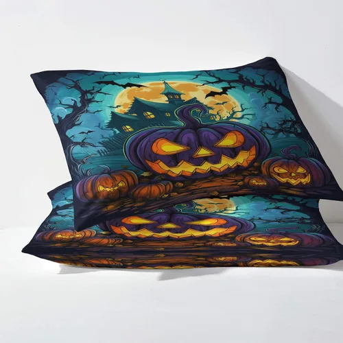 Miniatura 5 de Sábanas de Halloween tamaño individual – Juego de sábanas espeluznantes de calabaza murciélago para niños y niñas, juego de sábanas temáticas