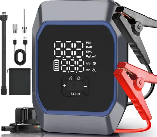 Arrancador de salto con compresor de aire, paquete de batería portátil de 2500 A (8.5 gas/8.0L diesel) 160PSI 20000mAh inflador de neumáticos de