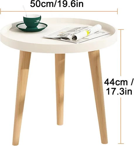 Miniatura 2 de Mesa auxiliar redonda, bandeja para mesita de noche, mesa auxiliar para sala de estar, dormitorio, espacios pequeños, patas de haya