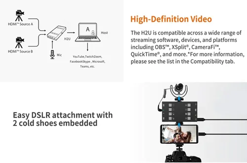 Miniatura 6 de Tarjeta de captura de video H2U, pantalla HDMI 4k a USB se puede cambiar