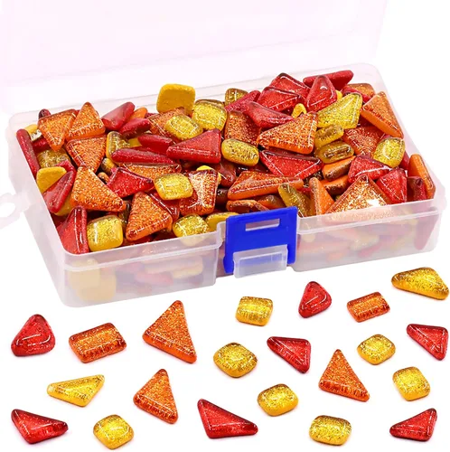 Miniatura 8 de Swpeet Azulejos de mosaico de vidrio de 1Ib Piezas de vidrieras para manualidades, colores mezclados y patrones (azulejos de mosaico E)