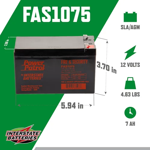 Miniatura 2 de Interstate Batteries 12V 7Ah Batería para Incendios y Seguridad (Terminal F1) SLA AGM VRLA Power Patrol Batería recargable de reemplazo para alarmas
