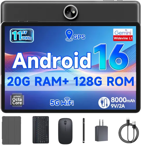 PEICHENG Tablet Android 16 de 11 pulgadas con procesador Octa-core, 20 GB de RAM 128 GB ROM, duración de la batería de 8000 mAh durante todo el día,