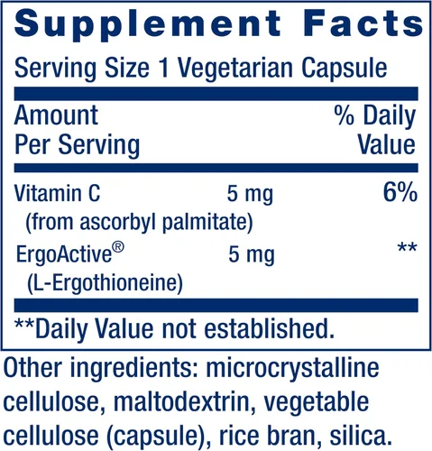 Miniatura 3 de Life Extension Essential Youth L-Ergothioneine – Promueve la longevidad y el envejecimiento saludable – Sin gluten – OGM – Vegetariano – 5 mg – 30