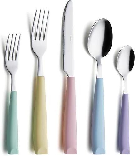 Miniatura 9 de Annova WF232 - Juego de cubiertos de acero inoxidable con asas de colores cómodos de sostener, 4 tenedores de cena, 4 cuchillos, 4 cucharas de cena
