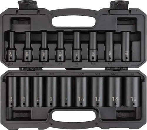 Miniatura 26 de TEKTON Juego de llaves de impacto de 6 puntos poco profundas de 1/2 pulgada con funda, 23 piezas (0.394-1.260 in) SID92322 Sólo herramienta