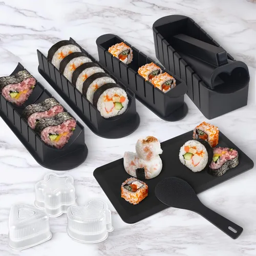 Miniatura 4 de Set de máquina de sushi HI NINGER, kit de máquina de sushi de 24 piezas para principiantes para hacer su propio sushi. Puede usarse como plato