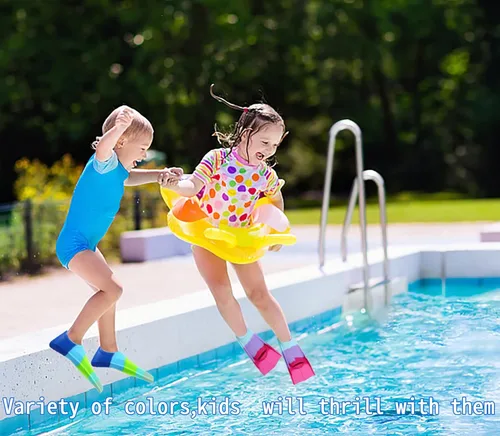 Miniatura 5 de Aletas de Natación para Niños, Aletas Cortas Cómodas para Natación de Vueltas y Entrenamiento para Niños, Niñas, Niños, Principiantes Multicolor rosa
