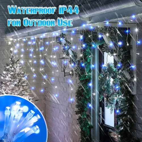 Miniatura 3 de Toodour Luces de Carámbano de Navidad Blancas y Azules, 29.5 pies, 360 Luces LED de Carámbano, 8 Modos, 60 Gotas, Luz LED de Navidad para Cortina
