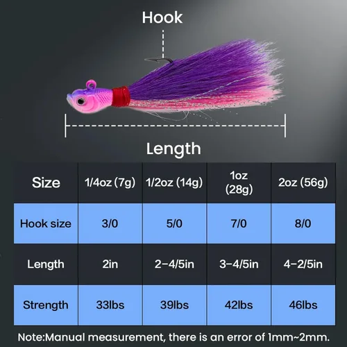 Miniatura 4 de Bucktail Jigs Saltwater 3Pcs/5Pcs Fish Hair Jig Lure Hooks,Fishing Hair Swimbait Jig Head Deer Hair Jig Surf Fishing for Walleye Striper Blanco