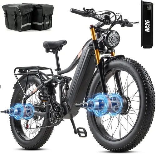 Miniatura 15 de 2026 AWD Electric Bike for Adults Dual Motor 5000W/3000W/1500W Peak 40MPH/32MPH Fast Ebike, Up to 70 /90 /160 Miles Long Range, 26" Full Suspension
