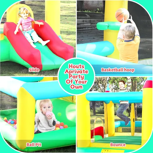 Miniatura 5 de WELLFUNTIME - Casa inflable para saltar con tobogán, 107x106x80 pulgadas, castillo hinchable con soplador y piscina de pelotas, juego de baloncesto