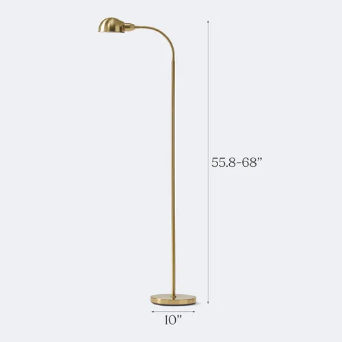 Miniatura 6 de Brightech Regent Lámpara de Pie LED, luz de poste de esquina independiente con cuello de cisne ajustable, lámpara delgada alta y brillante para Latón