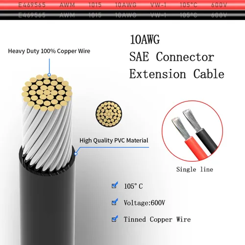 Miniatura 2 de ELFCULB Cable Conector SAE, 10AWG 1FT 2 Pines Conector Rápido SAE Enchufe de Desconexión para Panel Solar Carro Motocicleta (Paquete de 2)