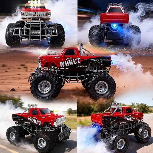 Miniatura 2 de Camión Monstruo RC de Alta Velocidad de Nivel de Entrada rojo con Luz y Rociador 2.4GHz Vertical Rotación 360° 4WD Camiones Monstruo Coches RC, 20+