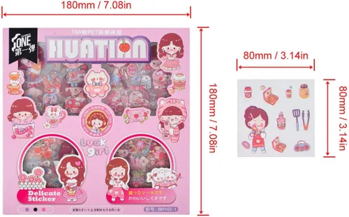 Miniatura 6 de 100 hojas de calcomanías de dibujos animados kawaii para álbumes de recortes, lindas calcomanías transparentes para hacer tarjetas, cuadernos