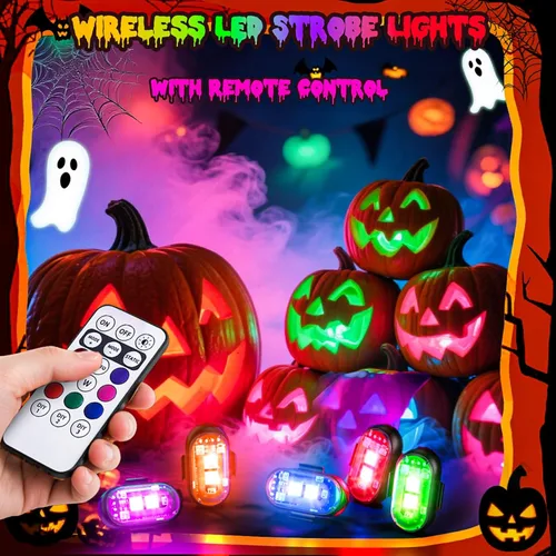 Miniatura 2 de 8PCS Luces Estroboscópicas LED Inalámbricas, Halloween 8 Colores Luces Estroboscópicas Inalámbricas con Control Remoto, IP65 Impermeable Recargable