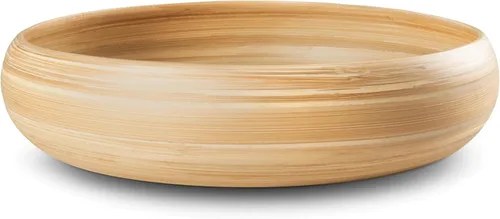 LEXA Frutero de madera de bambú natural hecho a mano de 12 pulgadas para encimera de cocina, cuenco de ensalada de madera de bambú grande ligero de