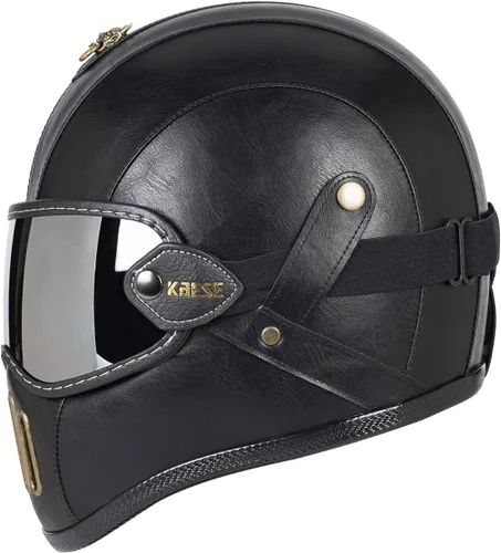 Miniatura 2 de Casco retro de motocicleta de cara completa de cuero de fibra de vidrio para hombres y mujeres Street Off-Road Ciclomotor Racing ATV Motocross