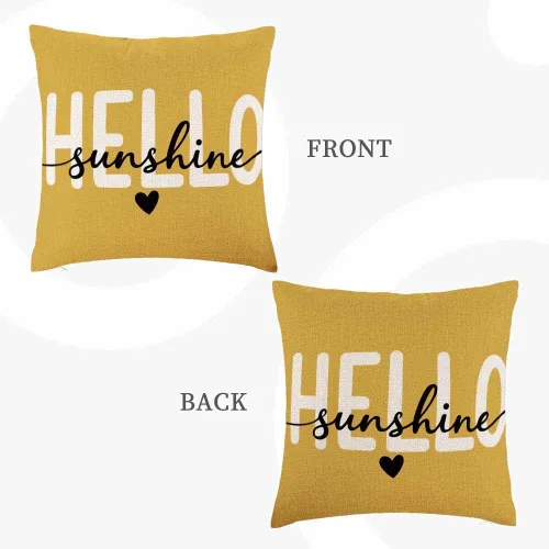 Miniatura 5 de IBILIU Hello Throw - Fundas de almohada de 18 x 18 pulgadas, color amarillo sol, fundas de cojín de lino y algodón para sofá, dormitorio Liucv024