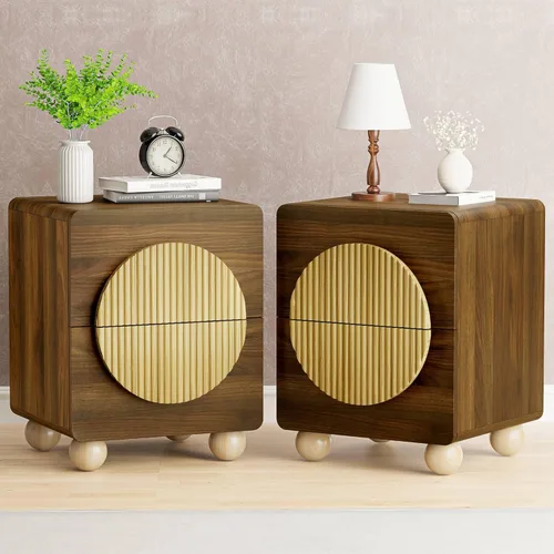 Miniatura 29 de Mesita de noche con 2 cajones de almacenamiento, mesa auxiliar moderna para dormitorio con asa recortada, mesitas de noche grandes para dormitorio