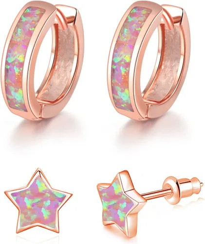 Miniatura 223 de CiNily Aretes Huggie de ópalo con bisagras, chapados en oro, hipoalergénicos, pequeños aretes de aro para mujeres, adolescentes, niñas, hombres