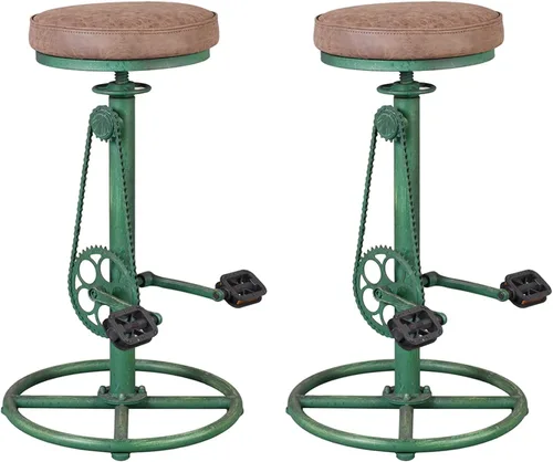 Miniatura 3 de Topower Taburete de bar vintage para bricolaje, cadena de bicicleta, pedal de hierro, retro, industrial, altura ajustable, diseño de rueda