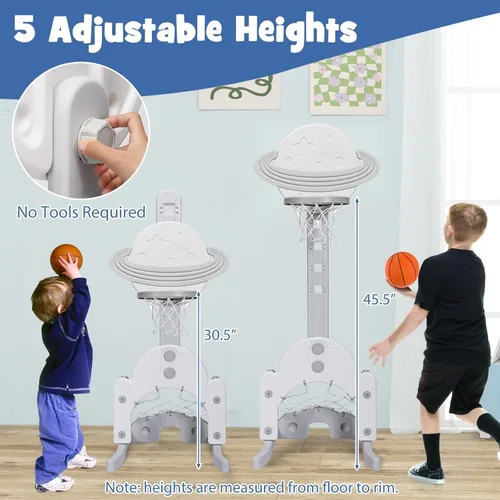 Miniatura 4 de AKUSTIK 3 in 1 Toddlers Basketball Hoop Stand, Adjustable Height Sports Center with Basketball Soccer Golf Game Set, Portable Indoor Outdoor