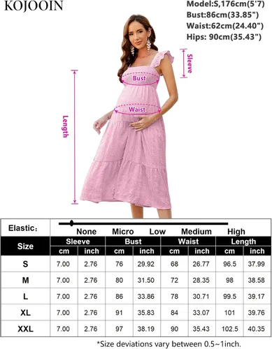 Miniatura 6 de KOJOOIN Vestido de maternidad para mujer, sin mangas, cuello cuadrado, volantes, casual, bohemio, vestido midi para baby shower, sesión de fotos
