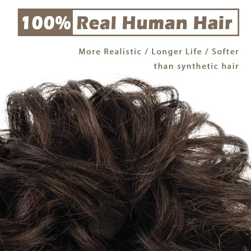 Miniatura 2 de Barsdar - Moño de cabello 100 % humano, Moño desordenado, Extensiones de cola de caballo, Moño de cabello rizado, Pieza de cabello para Marrón oscuro