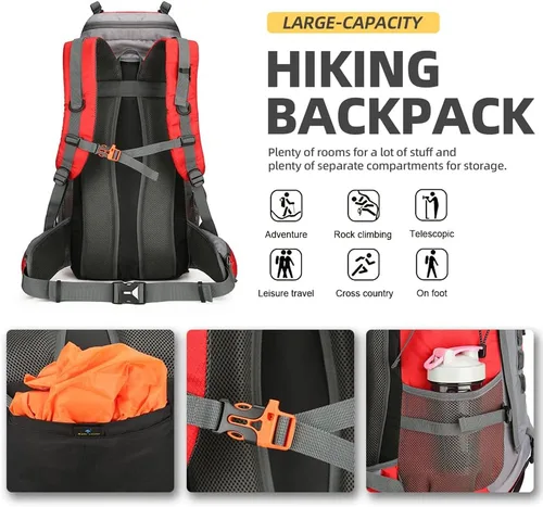 Miniatura 4 de King'sGuard Mochila de senderismo de 60 L para hombres y mujeres, mochila ligera para acampar y senderismo con cubierta para la lluvia, mochila