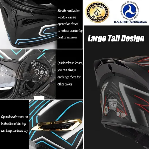 Miniatura 3 de Casco de motocicleta modular con Bluetooth, soporte Bluetooth para intercomunicador de 2 personas, casco integrado de cara completa con visor