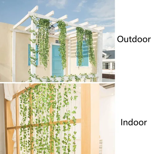 Miniatura 5 de Paquete de 12 enredaderas falsas para decoración de habitación, guirnalda de hiedra artificial con clip, flores verdes, plantas colgantes, hojas