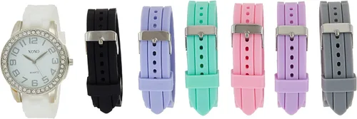XOXO XO9069 Reloj en tono plateado con siete bandas intercambiables para mujer