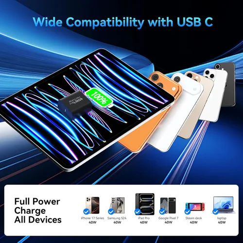 Miniatura 4 de Cargador para teléfono 17 Pro Max de carga rápida, 40 W USB C cargador de teléfono rápido con cable de carga tipo C de 10 pies de largo para iPhone