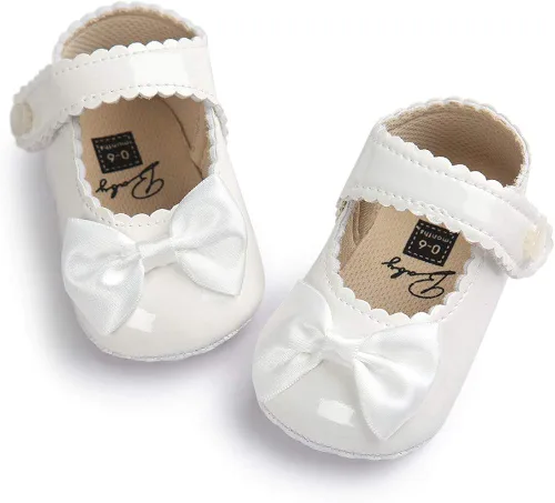 Miniatura 3 de Meckior - Zapatos bajos y livianos para bebés estilo Mary Jane con suela suave y lazo decorativo para vestidos de princesa o bodas para niñas que