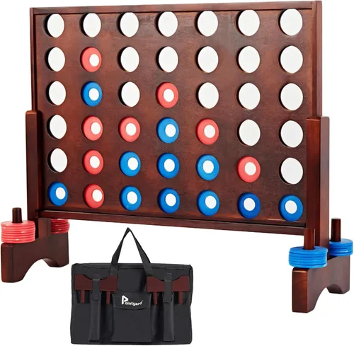 Miniatura 9 de Juego gigante de madera 4 en fila de 2.8 pies, juego de mesa gigante para interiores y exteriores para adolescentes, incluye 42 fichas y bolsa