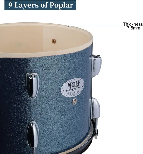 Miniatura 6 de Ktaxon Juego de batería para adultos de 22 pulgadas, kit de batería completo de 5 piezas con soportes de platillos, soporte de hi-hat, baquetas, Azul