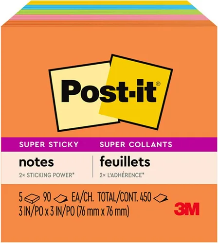 Miniatura 11 de Post-it Notas súper adhesivas, 3 x 3 pulgadas, 5 blocs, 2 veces más poder de adherencia, colección Energy Boost, colores brillantes, reciclables