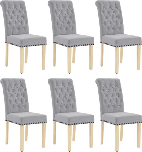 Miniatura 16 de adochr Juego de 2 sillas de comedor de tela de lino, silla de comedor tapizada con patas de madera, sillas Parsons sin brazos para Beige
