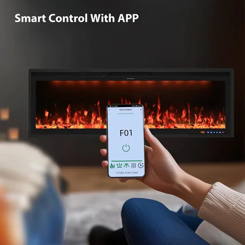 Miniatura 2 de Valuxhome Inserto de chimenea eléctrica empotrada de 40 pulgadas y montado en la pared con aplicación, toque de pantalla y control remoto, 13