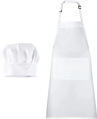 Miniatura 8 de Tucnoeu Sombrero de chef blanco y delantal para hombres y mujeres, disfraz de chef con 2 bolsillos, disfraz de chef para adultos para cocina